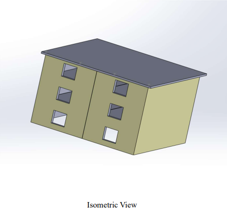 Isometric view of the three-floor mixed-use building modelled for the HVAC design
